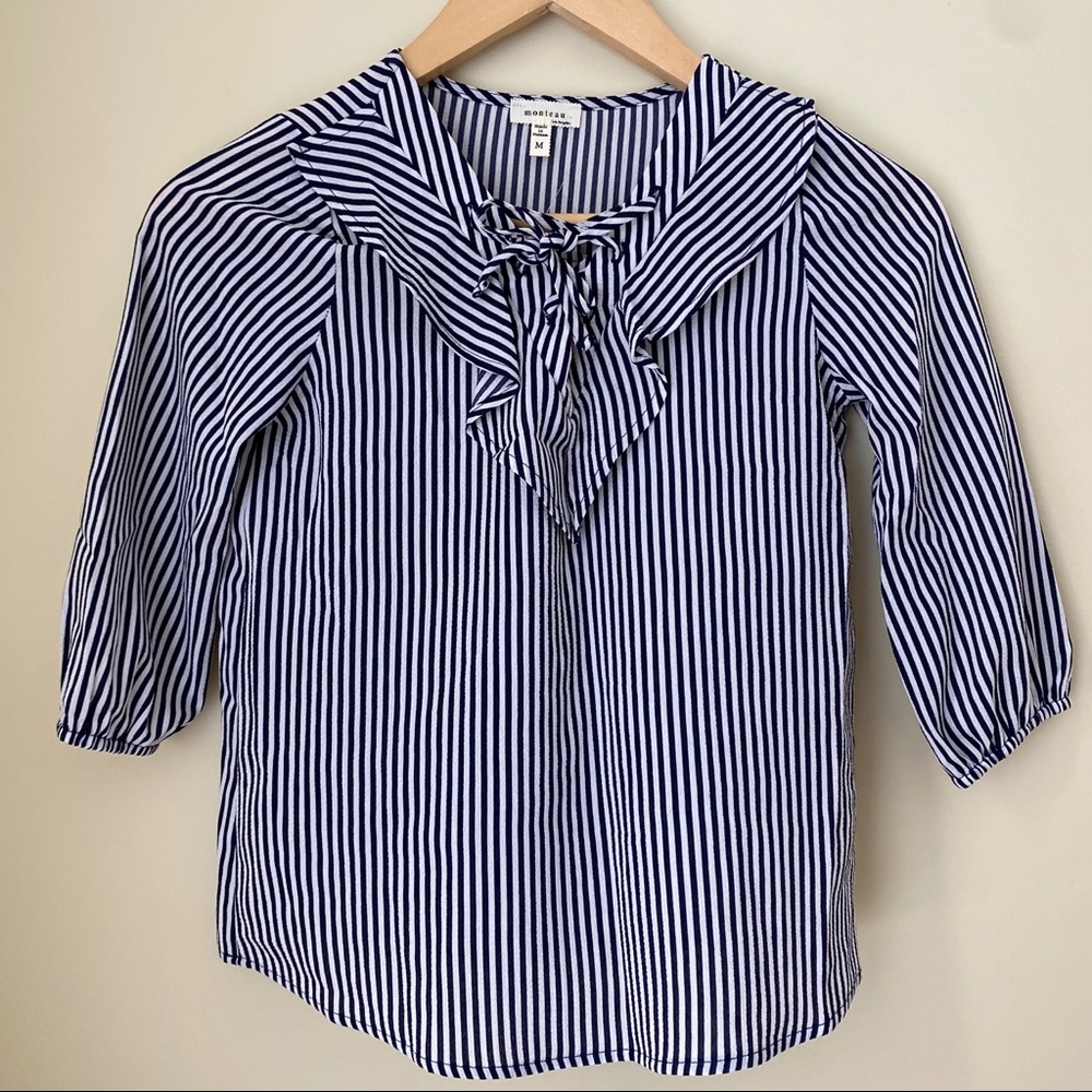 monteau girl's black and white 3/4 sleeve blouse